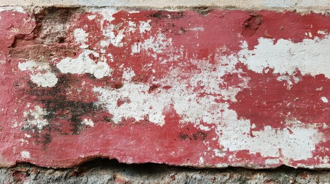 Decaying urban wall texture, painted over multiple times (red base, white chalky marks), grunge aesthetics, weathered look