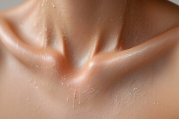 Fototapeta premium Close up of a person's neck and clavicle with glitter and water drops
