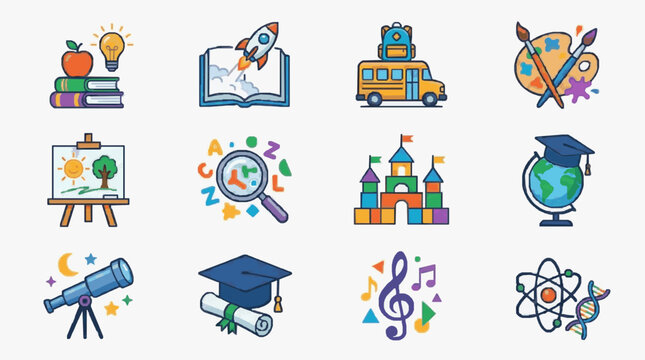Educational Icons and Symbols Collection.