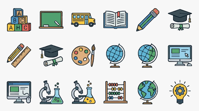 Educational Icons Set with STEM Elements.