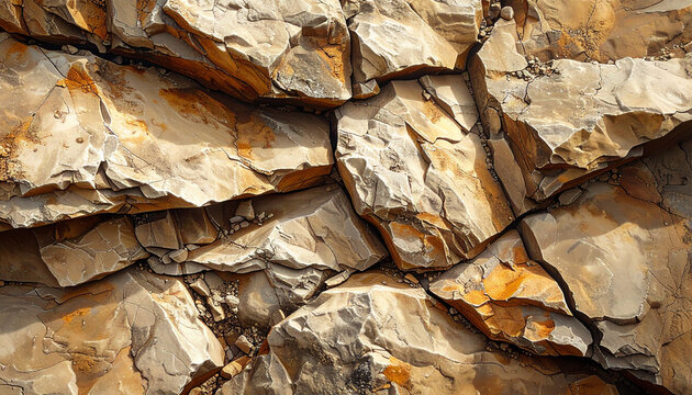 Natural Rugged Limestone Rock Surface with Orange Mineral Layers