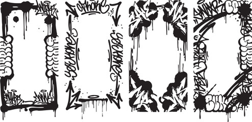 Fototapeta premium Graffiti frames set with urban vector illustration design elements and blank space for text or image insertion in black and white colors