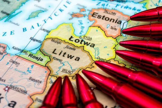 The Baltic Sea countries, NATO frontier countries, NATO-Russia border, the Suwalki pass, Polish language version map