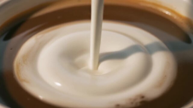 cream pouring into coffee, abstract motion, warm cinematic tone