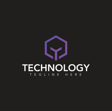 Geometric letter Y technology logo template with hexagonal emblem