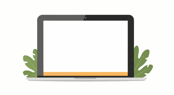 A laptop with a white screen and green leaves on either side