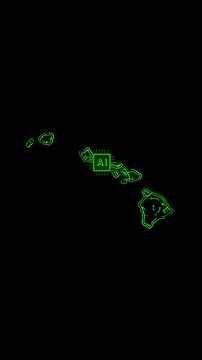 Mobile Vertical Resolution, 2160x3840 Pixels, Hawaii State (USA) Map Chipset Technology Opener, Suitable for USA Elections, US Events, Tech Events and Artificial Intelligence Presentations

