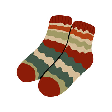 Striped wool socks hand drawn illustration isolated on transparent background