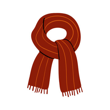 Red striped knitted scarf hand drawn illustration isolated on transparent background