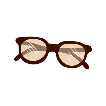 Round brown eyeglasses hand drawn illustration isolated on transparent background