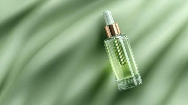 Wavy face serum or transparent gel texture for beauty product presentation template, 3d rendering green cosmetic background

