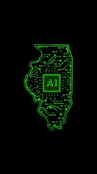 Mobile Vertical Resolution, 2160x3840 Pixels, Illinois State (USA) Map Chipset Technology Opener, Suitable for USA Elections, US Events, Tech Events and Artificial Intelligence Presentations
