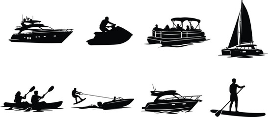 Water Sports and Recreational Boating Silhouette Collection with Marine Vessels © MSTRUMANA