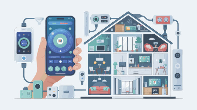 Smart Home Automation System Control with Mobile App Illustration