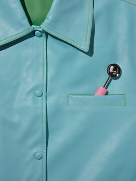 Melon baller in pocket of leather jacket