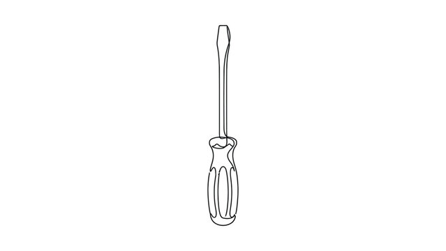A single continuous line drawing of a standard flathead screwdriver.