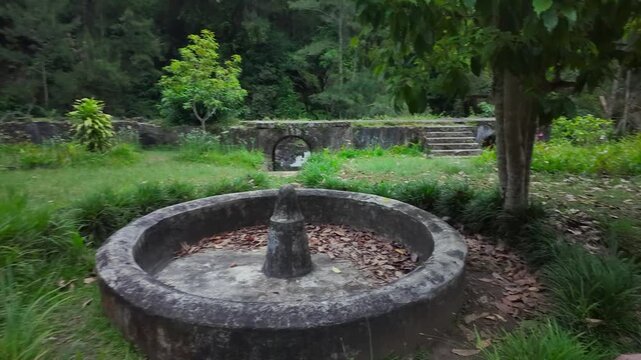 Scenic footage in the ruins of the Old Thermes of Hell-Bourg in Salazie, La R&eacute;union, are the remains of a 19th-century spa, a luxurious destination known for its healing, Vichy-like mineral waters.