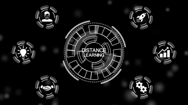 Business, Technology, Internet and network concept. Distance education remote learning e-learning. a futuristic holographic advanced HUD circle platform Business, Technology network.
