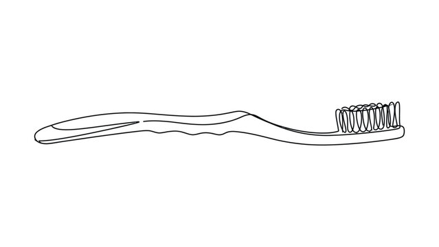 Continuous line drawing of a toothbrush side view.