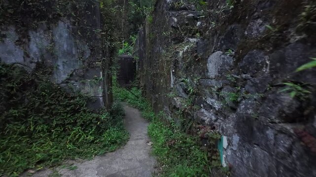 Scenic footage in the ruins of the Old Thermes of Hell-Bourg in Salazie, La R&eacute;union, are the remains of a 19th-century spa, a luxurious destination known for its healing, Vichy-like mineral waters.	