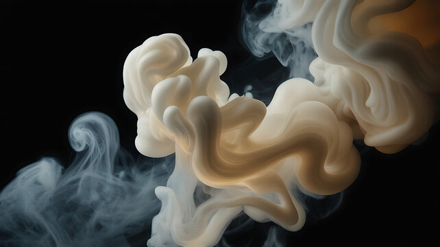 White smoke swirling on black background, swirling smoke abstract
