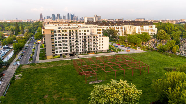 Aerial photo of a modern residential area, Warsaw, Poland (Wola district)