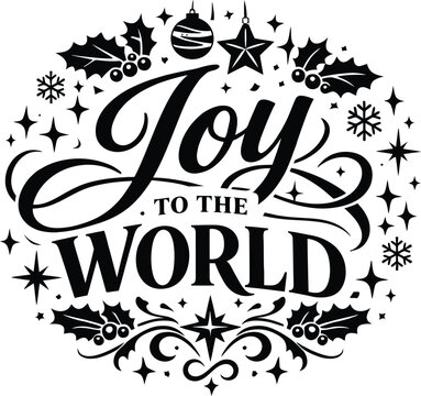 Decorative joy to the world holiday typography with festive ornaments