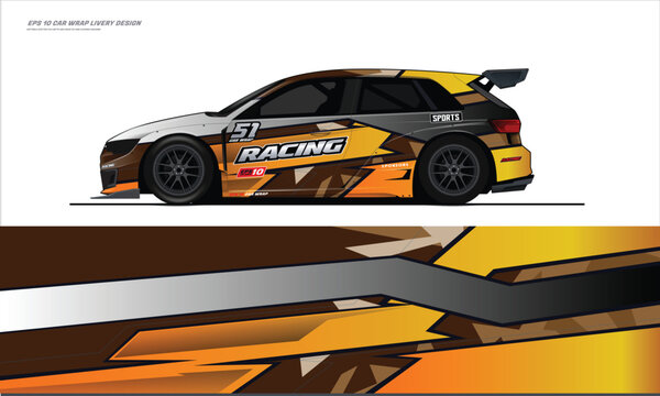car wrap livery design Hatchback racing wrap decal or livery design.	