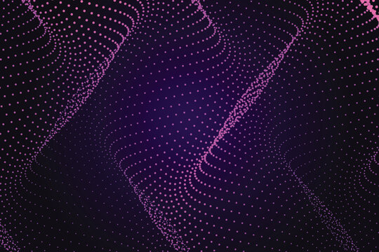 Abstract background, featuring wavy patterns, of pink dots, arranged in parallel, lines on dark