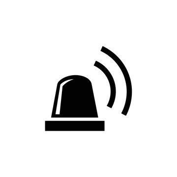 Black Siren Alarm Icon with Sound Waves