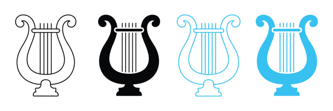 Harp Icon Featuring Lyre Instrument, Music Symbol, Calm Melody, Creative Inspiration, Modern Logo, and Vector Illustration.