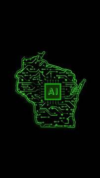 Mobile Vertical Resolution, 2160x3840 Pixels, Wisconsin State (USA) Map Chipset Technology Opener, 
Suitable for USA Elections, US Events, Tech Events and Artificial Intelligence Presentations