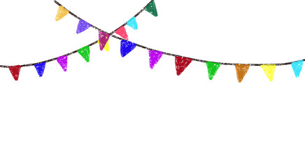 Hand Drawn Colorful Bunting Garland - Cute Crayon Style Party Flags Celebration Border © Sonu