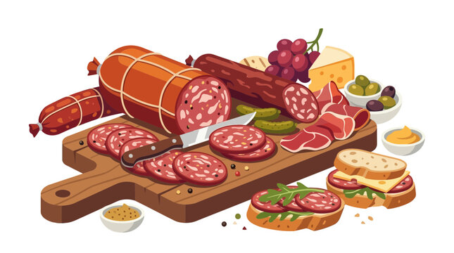 Gourmet Charcuterie Board with Salami Slices and Appetizers