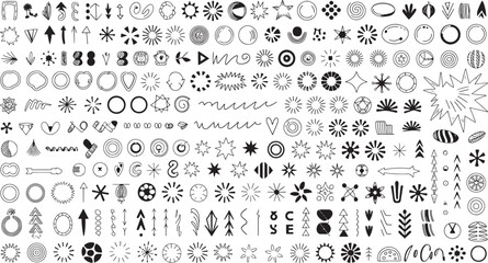 Obraz premium Extensive collection of hand-drawn doodle and symbols in black ink on a white background hand drawn line abstract