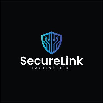 Cybersecurity shield logo template with circuit technology design