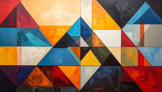 Abstract Geometric Oil Painting with Vibrant Triangle Shapes