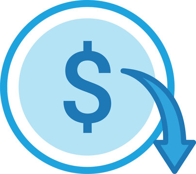 A blue dollar sign in a circle with a downward arrow indicating a decrease in value