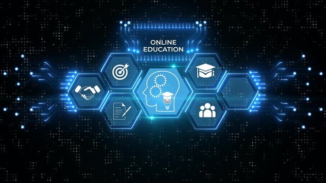 online education with icons animated. payment option retail e-commerce online learning. on transparent background.