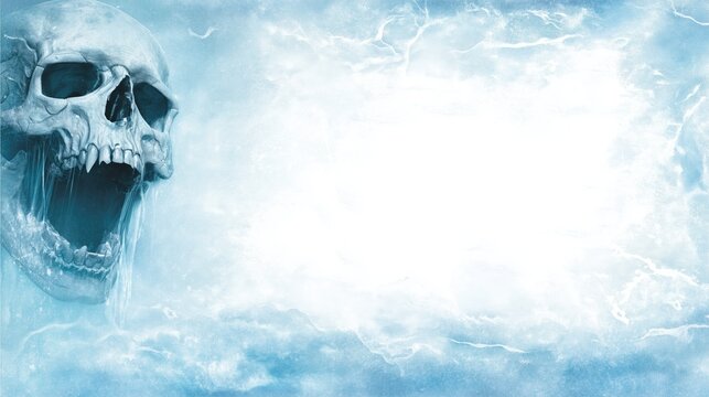 Hybrid work meets chilling uncertainty as a frozen skull emerges from swirling mist, symbolizing the fear of change and the drive to overcome doubt.