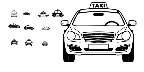 Naklejka premium Taxi Cab City Transport Flat Vector Icon with Clean Lines on White Background