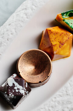 Close up of chocolate pralines