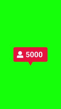 Red social media follower counter notification animation on green screen background