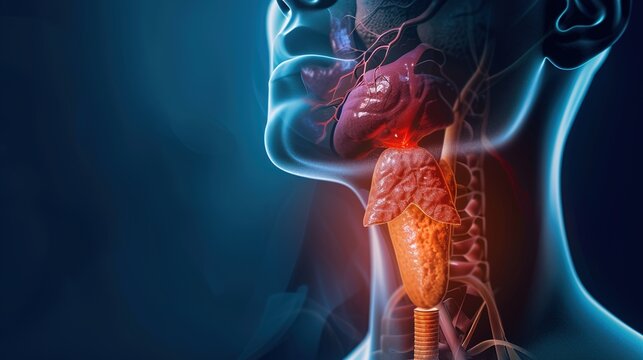 Thyroid Disease Medical Infographic Showing Healthy vs Abnormal Thyroid Gland, Hypothyroidism Hyperthyroidism Goiter Nodule Thyroiditis Endocrine Disorder Anatomy Diagram for Hospital Health Education