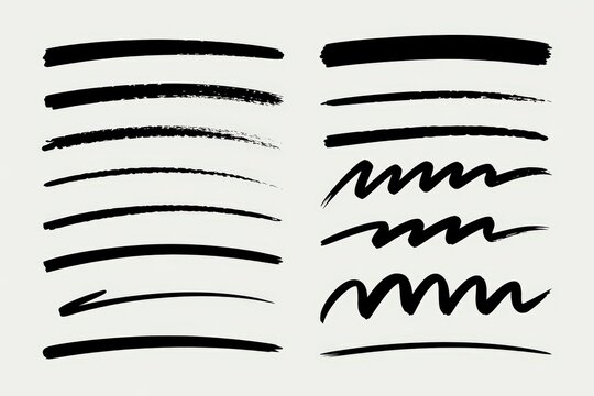 Versatile set of black hand drawn brush stroke lines and expressive wavy shapes for design emphasis