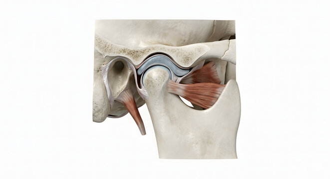 3D Medical Illustration of the Temporomandibular Joint (TMJ), Suitable for Science Education, Isolated on a White Background