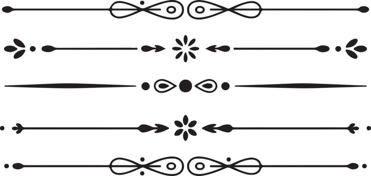 Decorative ornamental dividers for text and page layouts creating elegant separation lines with floral and geometric elements.