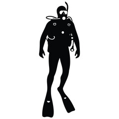 Professional scuba diver with full equipment and flippers standing pose illustration art. © FARJANAAFRIN