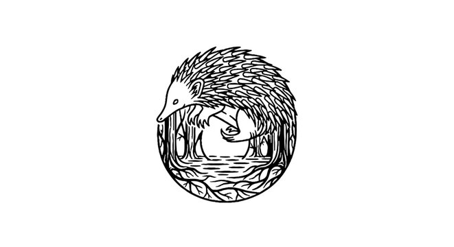 Detailed Echidna Illustration with Circular Design.
