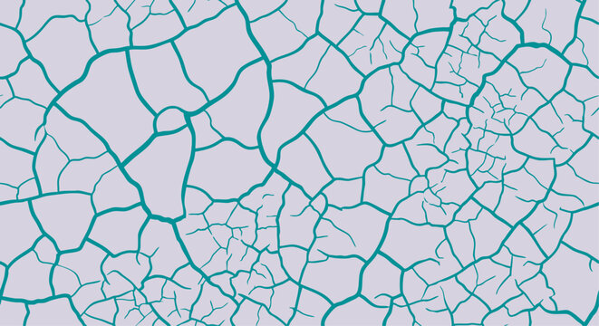 Cracked earth pattern with teal lines on a lavender background